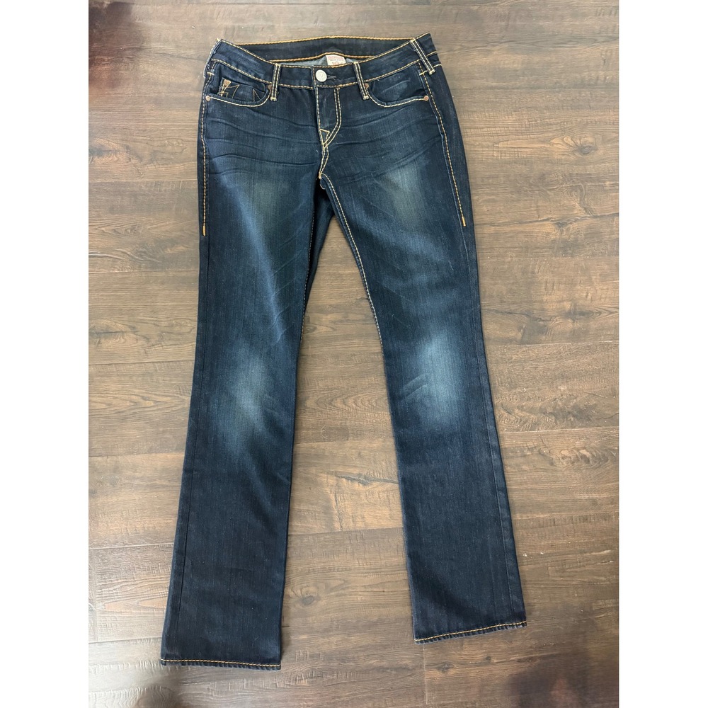 True Religion Joey Dark Wash Bootcut Jeans Orange Stitch Made in USA Size 29